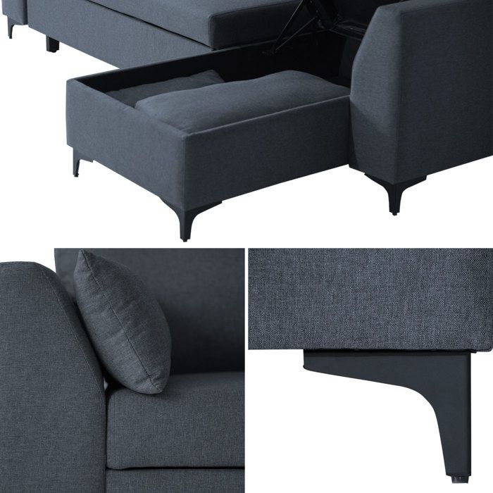 Canapé d'angle convertible LOGAN 3 places gris chiné - HAPPY GARDEN - Réversible - Tissu - Moelleux - Vue supplémentaire 2