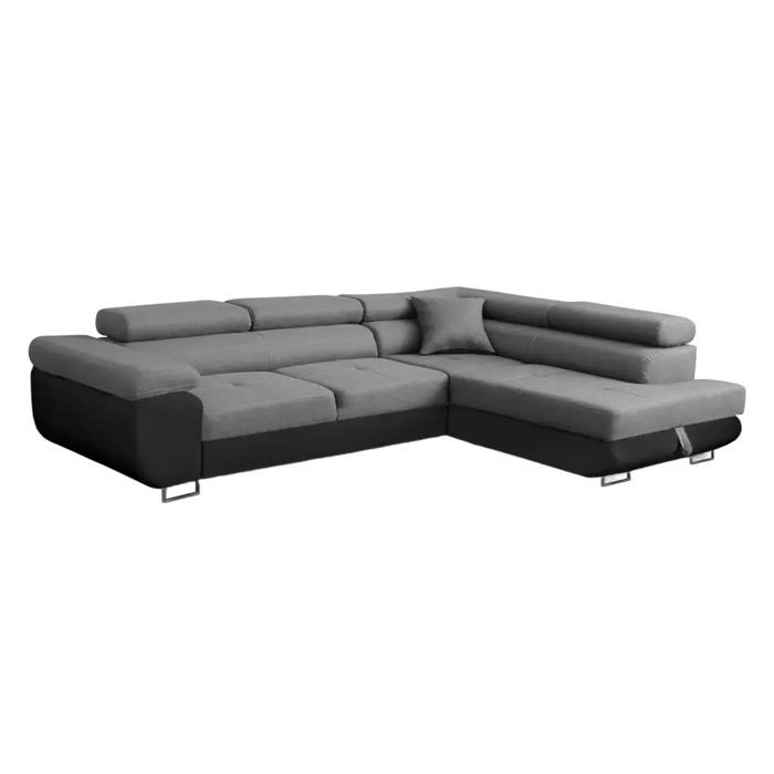 Aubin - Canapé d'angle convertible droit 6 places tissu gris - Vue supplémentaire 1