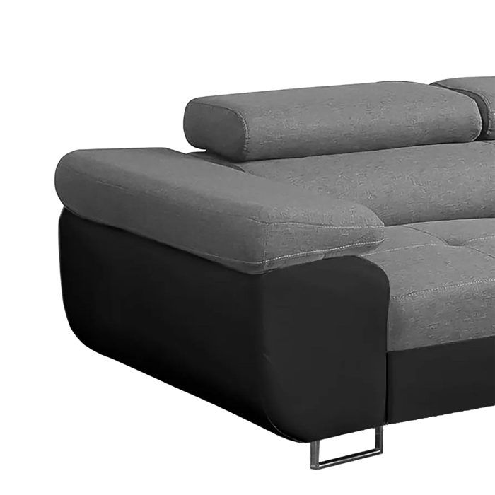 Aubin - Canapé d'angle convertible droit 6 places tissu gris - Vue supplémentaire 3