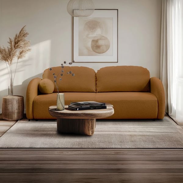 Syna - Canapé convertible 3 places tissu bouclette orange