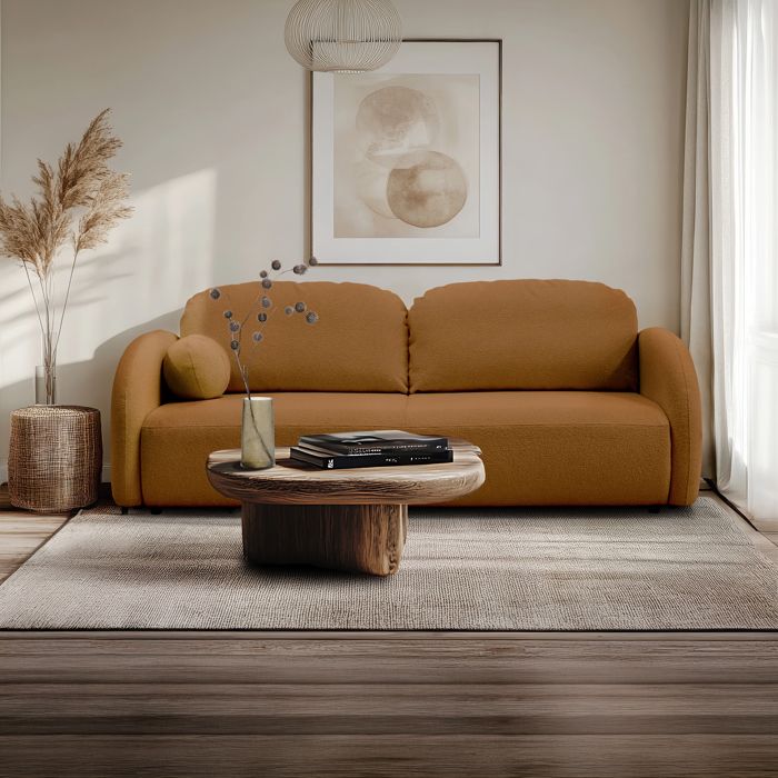 SYNA - Canapé 3 places convertible en tissu bouclette orange