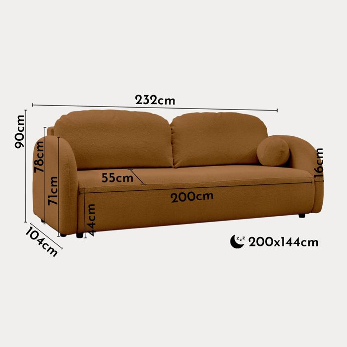 Syna - Canapé convertible 3 places tissu bouclette orange - Vue supplémentaire 3