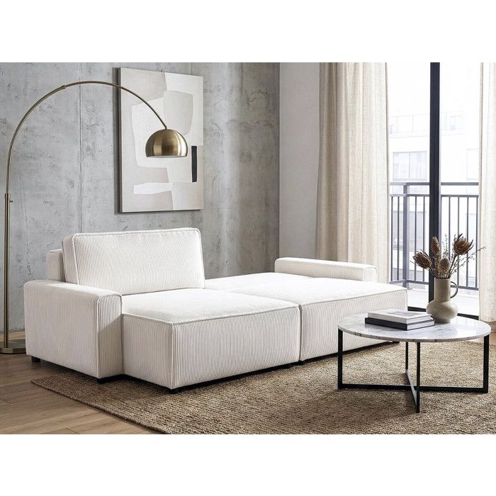 Canapé d'angle convertible en velours côtelé "Montaigne" - 3 places  - Beige 282 x 153 x 93 cm, Beige. - Vue supplémentaire 2