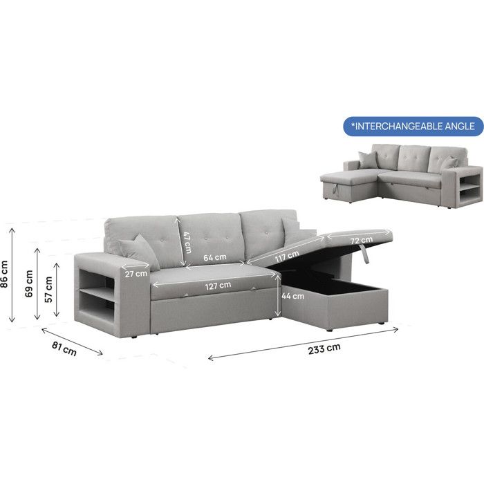 Canapé d'angle convertible/réversible Axel - Habitat et Jardin - Gris clair - Avec espace de stockage et étagère - Vue supplémentaire 2