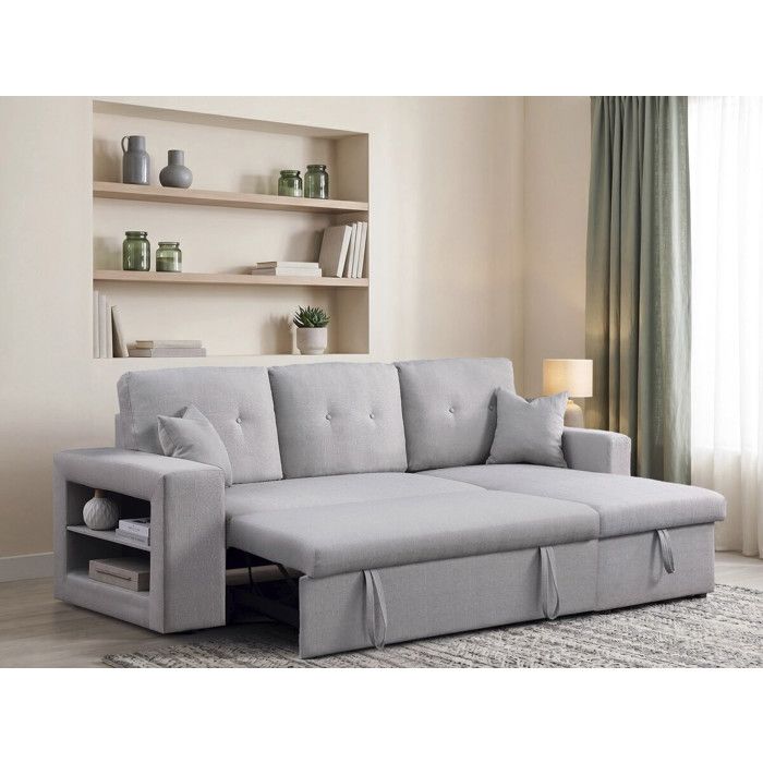 Canapé d'angle convertible/réversible Axel - Habitat et Jardin - Gris clair - Avec espace de stockage et étagère - Vue supplémentaire 3