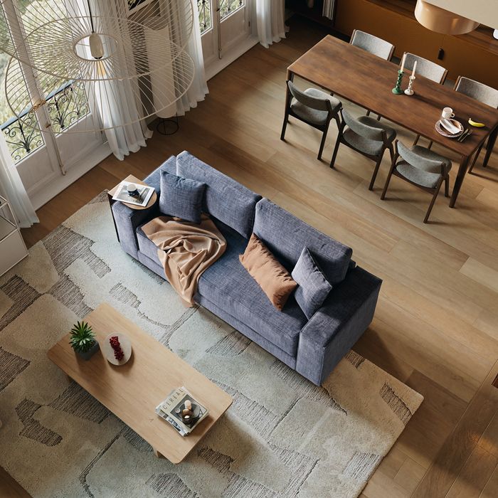 SLOME Canapé 3 places bleu denim accoudoirs carrés NEO