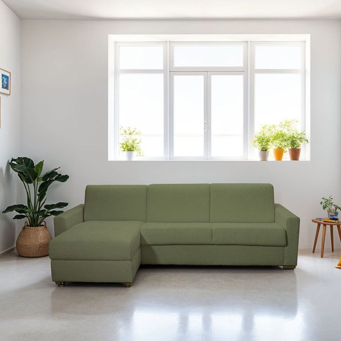 Produit similaire: Canapé d'angle convertible réversible 5 places en tissu bouclette vert kaki - ouverture express - Paloma