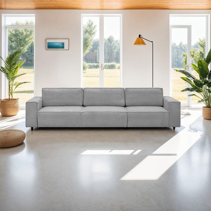 Produit similaire: Canapé modulable convertible 5 places avec coffre de rangement en velours côtelé gris clair - Harper Mod