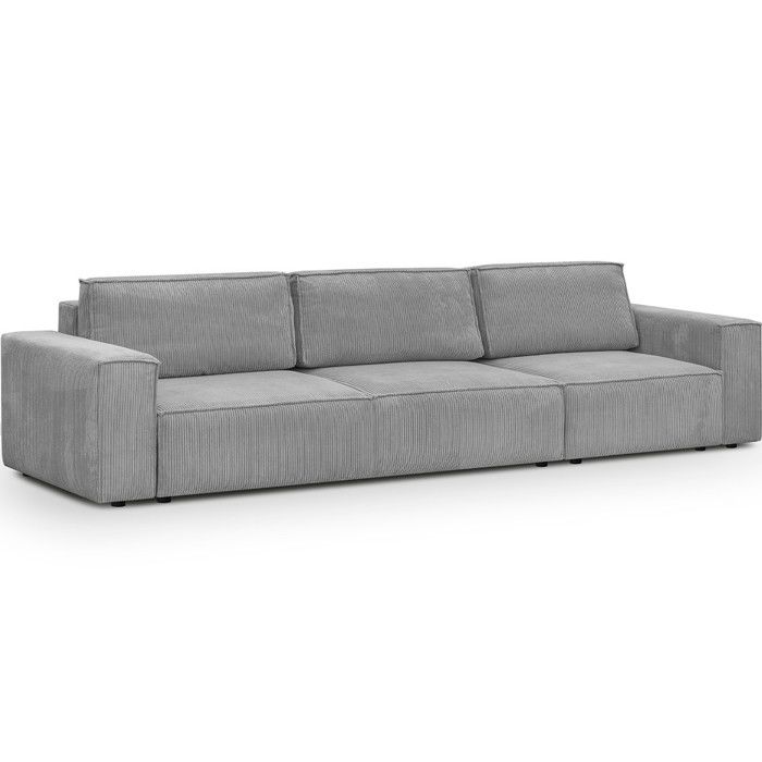 Canapé modulable convertible 5 places avec coffre de rangement en velours côtelé gris clair - Harper Mod - Vue supplémentaire 1