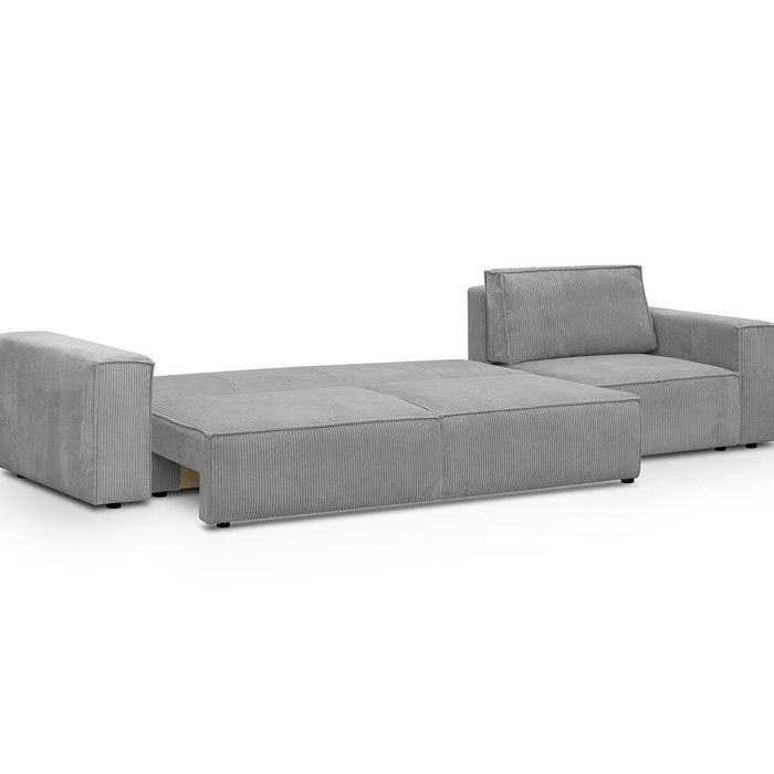 Canapé modulable convertible 5 places avec coffre de rangement en velours côtelé gris clair - Harper Mod - Vue supplémentaire 2