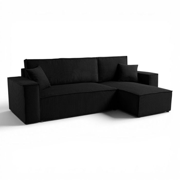 Canapé d'angle LISA convertible réversible coffre velours côtelé noir anthracite - Vue supplémentaire 1