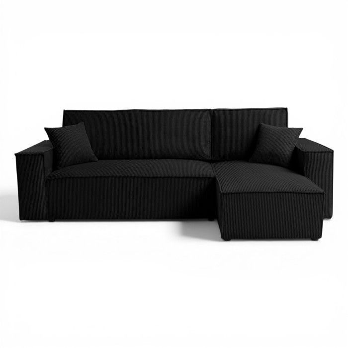 Canapé d'angle LISA convertible réversible coffre velours côtelé noir anthracite - Vue supplémentaire 2