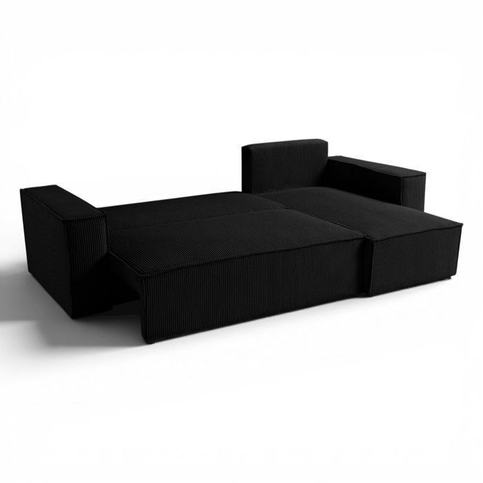 Canapé d'angle LISA convertible réversible coffre velours côtelé noir anthracite - Vue supplémentaire 3