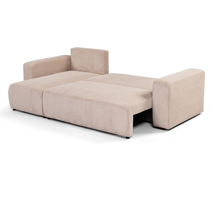 Canapé d'angle réversible et convertible GOYA 244 cm tissu velours côtelé beige - Vue supplémentaire 1