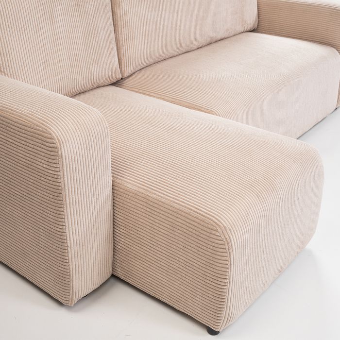 Canapé d'angle réversible et convertible GOYA 244 cm tissu velours côtelé beige - Vue supplémentaire 2