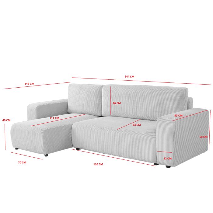 Canapé d'angle réversible et convertible GOYA 244 cm tissu velours côtelé beige - Vue supplémentaire 3