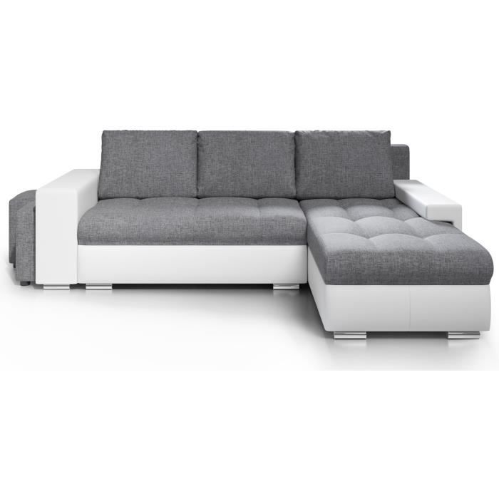 Canapé d'angle convertible Simon - LESTOCKDESIGN - Blanc/Gris - Coffre de rangement - Réversible - Vue supplémentaire 1