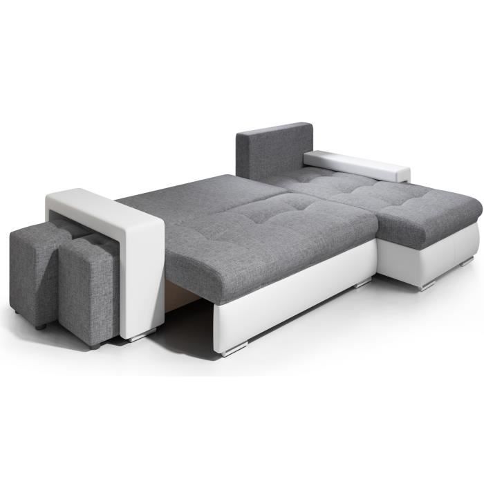 Canapé d'angle convertible Simon - LESTOCKDESIGN - Blanc/Gris - Coffre de rangement - Réversible - Vue supplémentaire 2
