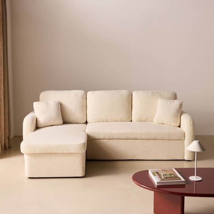 Produit similaire: Canapé d'angle convertible en tissu bouclettes blanches - Milano - 3 places. fauteuil d'angle réversible coffre rangement lit