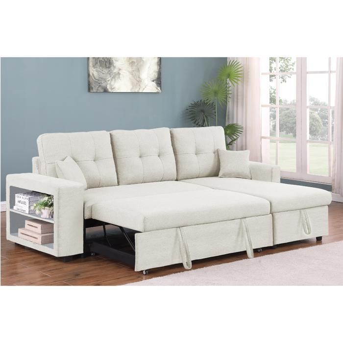 GLASGOW - Canapé d'angle convertible beige 4 places