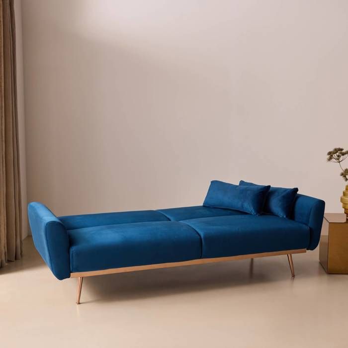 Canapé convertible design en velours - Oskar - 2 - 3 places scandinave droit avec pieds fins or rose - Vue supplémentaire 3