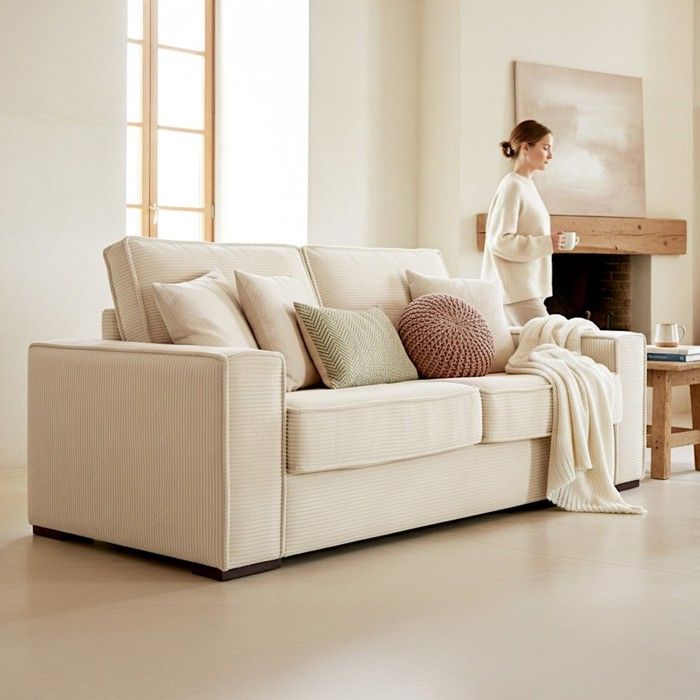 Produit similaire: Canapé convertible 3 places en velours côtelé beige - Ouverture express - Couchage quotidien - Matelas HD 140 x 190 - Mattia