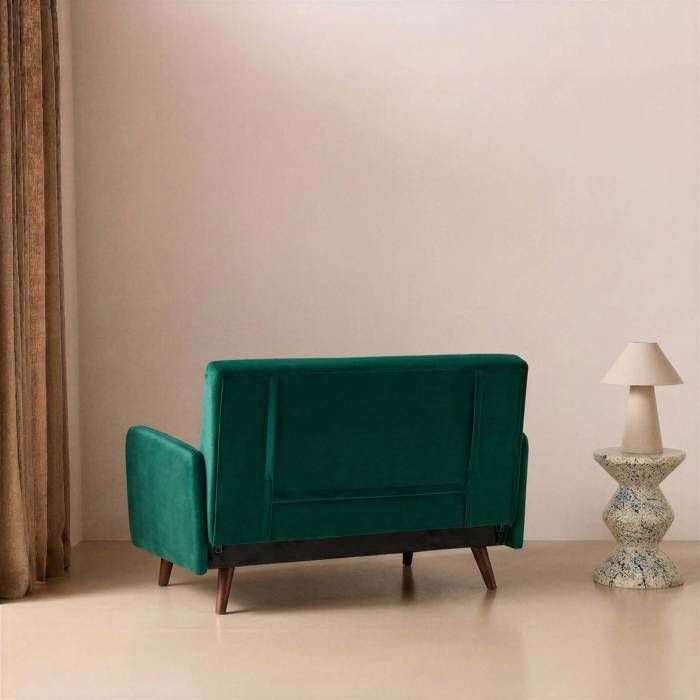 Canapé convertible en velours - Panam - 2 places scandinave. pieds bois foncé. vert. banquette. dossier inclinable - Vue supplémentaire 3