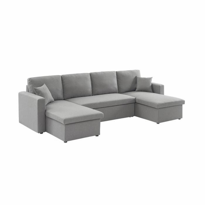 Canapé panoramique convertible en tissu gris clair. 4 places. coffre rangement. lit modulable - Vue supplémentaire 1