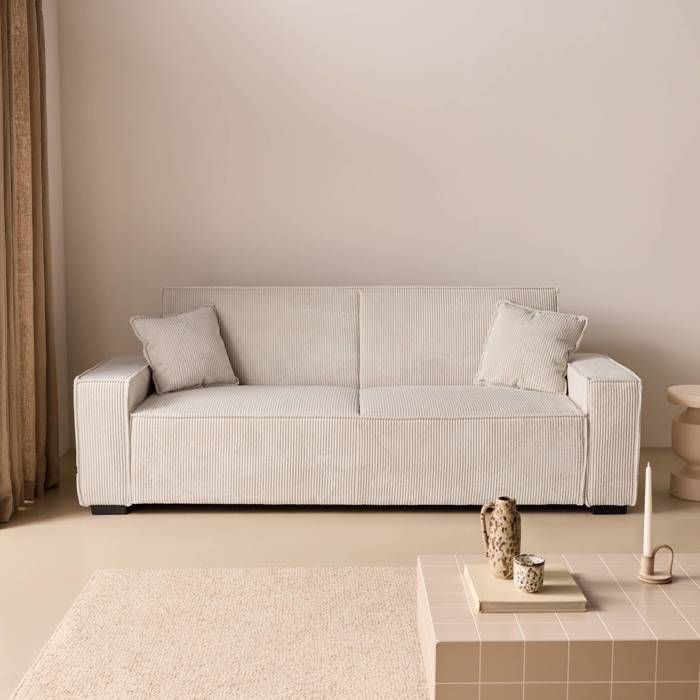 Produit similaire: Canapé convertible 3 places SWEEEK - Blanc crème velours côtelé - Quotidien - Moelleux - Dossier inclinable