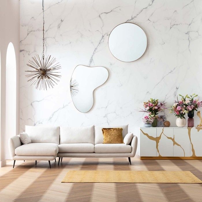 Produit similaire: Canapé d'angle gauche en tissu crème - AMALFI - Longueur 231cm - Beige - Simili