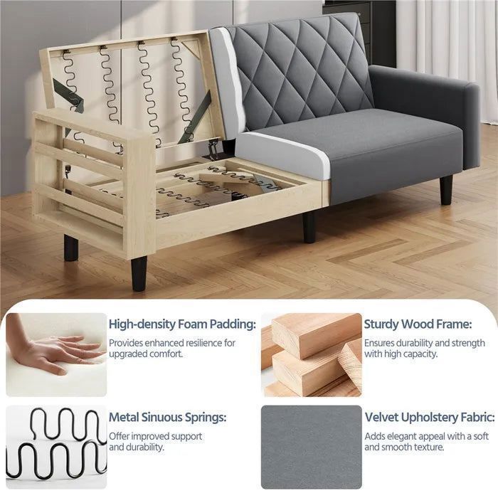 Yaheetech Canapé-lit Housse Convertible avec Dossier réglable Fonction de Couchage Canapé d'angle 3 Places en Velours Gris - Vue supplémentaire 2