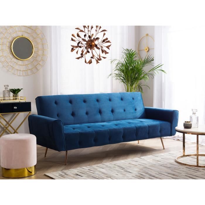 Produit similaire: Canapé convertible 3 places velours bleu marine SELNES