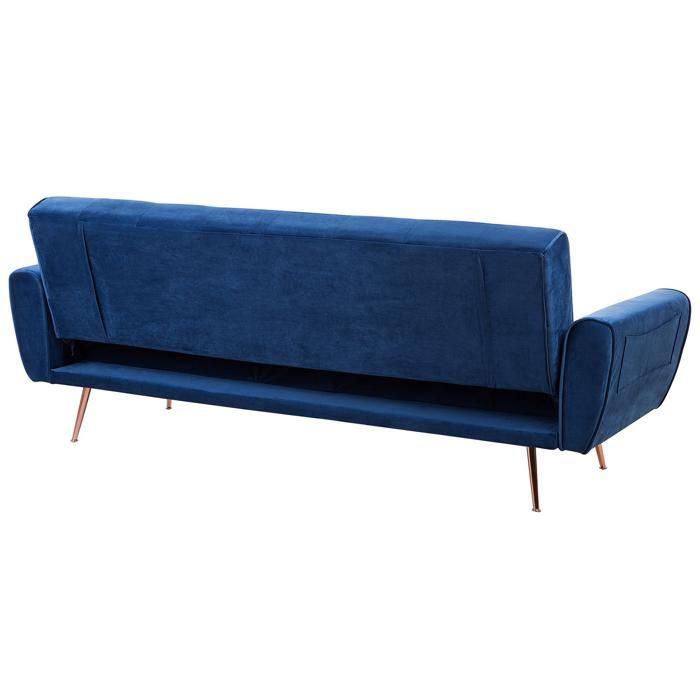 Canapé convertible 3 places velours bleu marine SELNES - Vue supplémentaire 2
