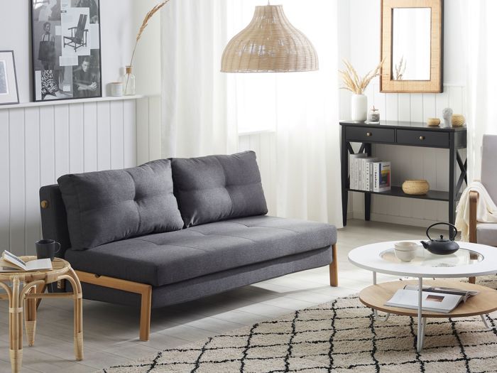 Canapé convertible 2 places en tissu gris foncé EDLAND
