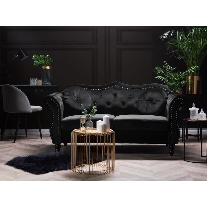Canapé Chesterfield 2 places en velours noir SKIEN - BELIANI - Elégance - Chic - Fixe - Moelleux