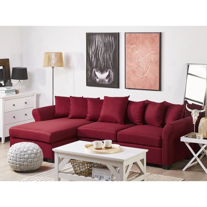 Produit similaire: Canapé angle côté droit en tissu rouge foncé 3 places VIKNA