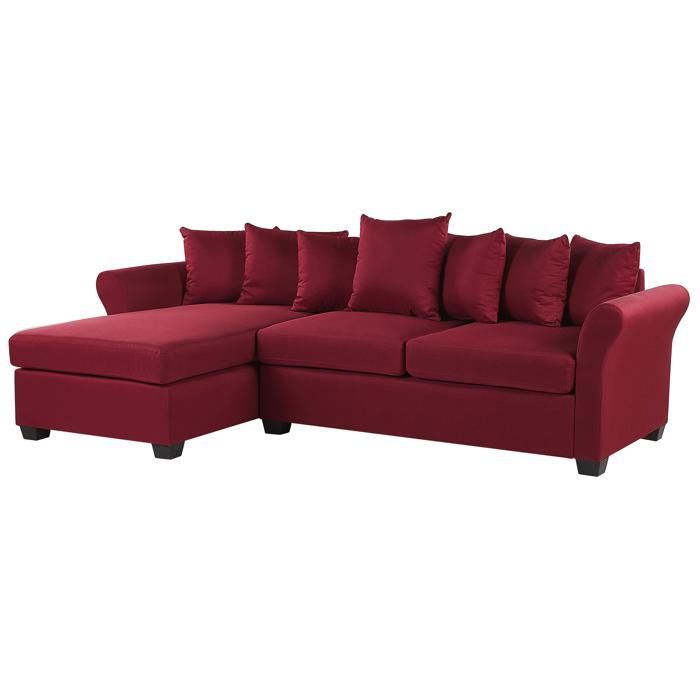 Canapé angle côté droit en tissu rouge foncé 3 places VIKNA - Vue supplémentaire 1