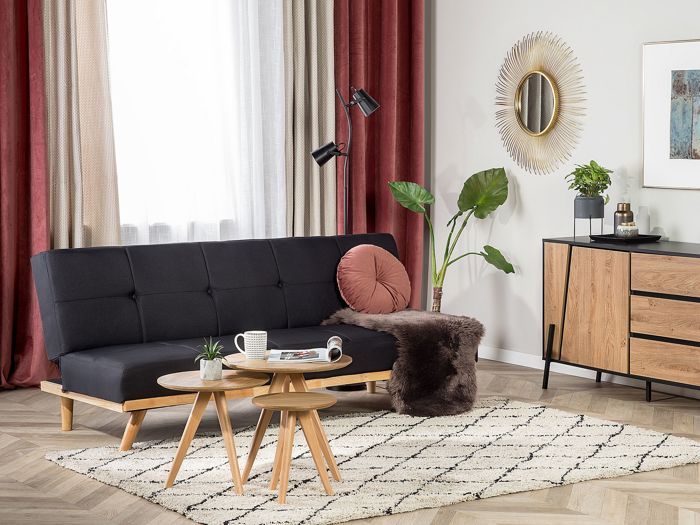 Canapé convertible 3 places en tissu noir FROYA