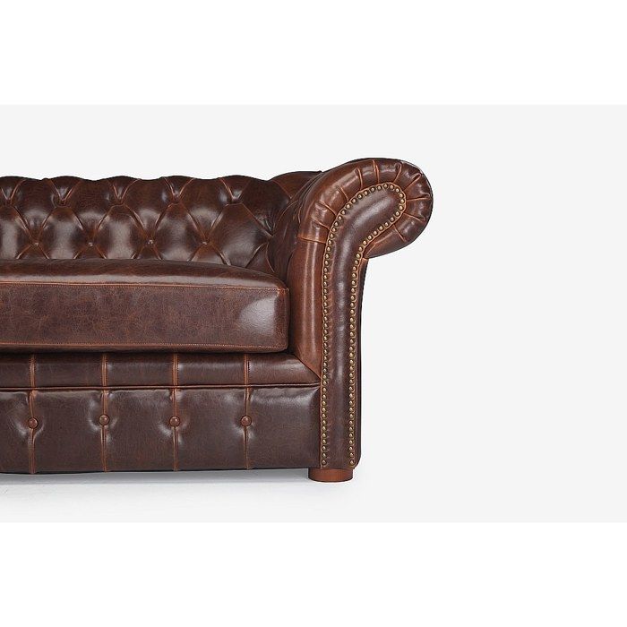 Canapé 3 places chesterfield CLOTAIRE en cuir vieilli - Marron - Fixe - 90 cm - 59 cm - Moelleux - Vue supplémentaire 3