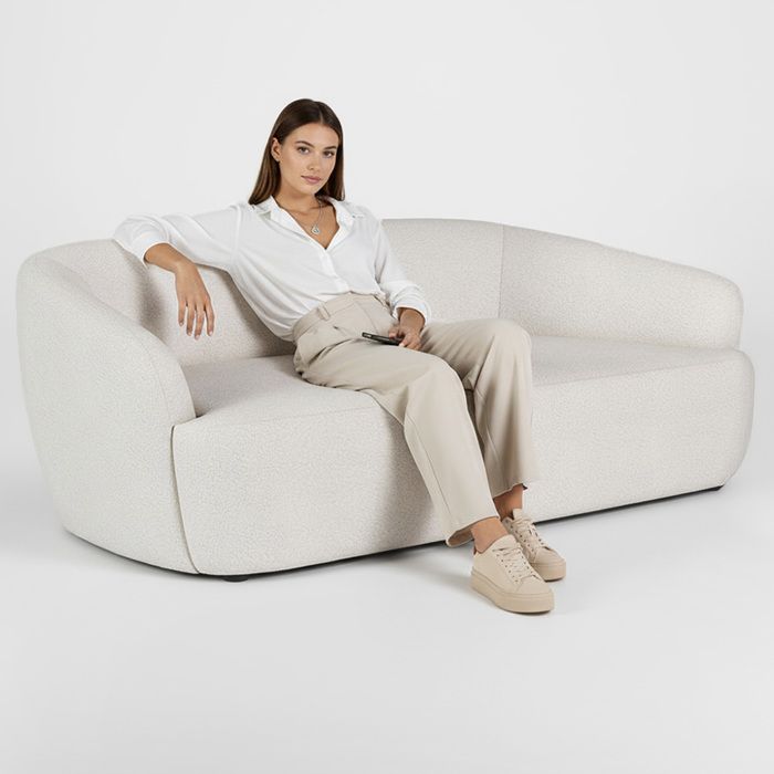 Canapé incurvé en tissu bouclé de 2 places - Curva Blanc 82 - Vue supplémentaire 3
