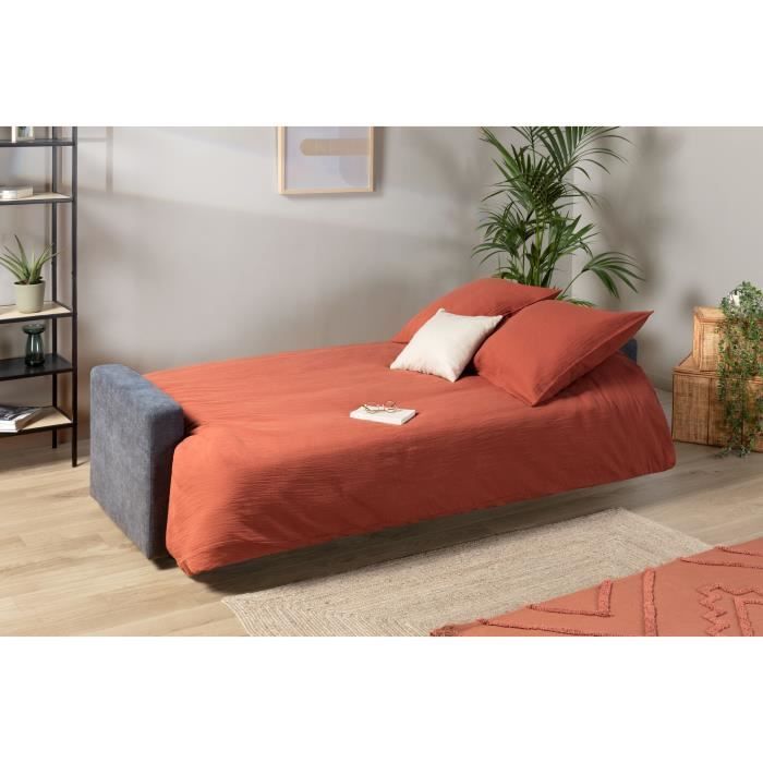 Canapé clic clac 3 places - Tissu gris - Matelas 17 cm - L223 x P96 x H 103 cm - MEGAN - Vue supplémentaire 2