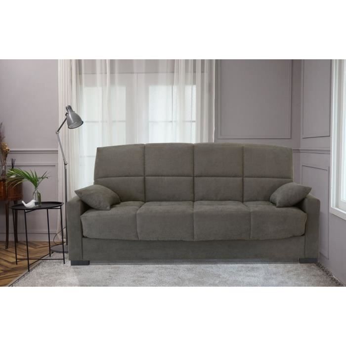 Produit similaire: Canapé clic clac 3 places - Taupe - Matelas 17 cm - L223 x P96 x H 103 cm - MEGAN