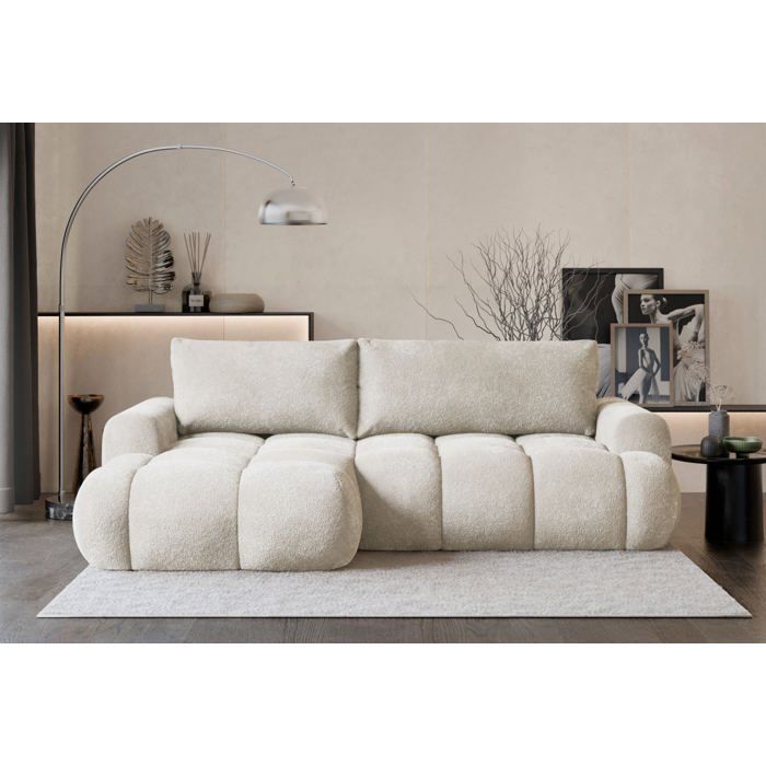 Ombo Mini - Canapé d'angle convertible gauche 3 places tissu bouclette beige - Vue supplémentaire 2