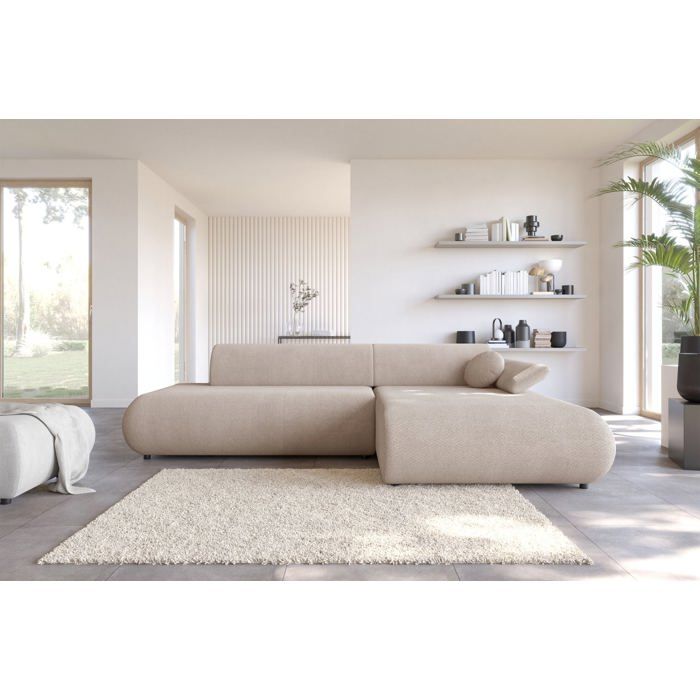 Canapé d'angle convertible – ARMONE – Chenille – angle à droite – Beige clair