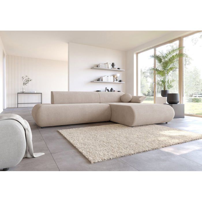 Armone - Canapé d'angle convertible droit 4 places chenille beige - Vue supplémentaire 1