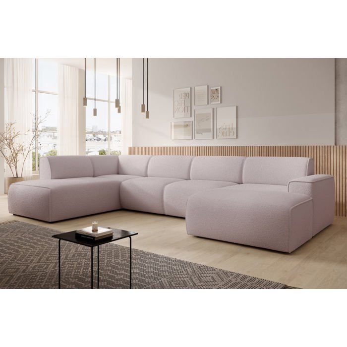 Canapé panoramique – BOUVI – avec dossier sur méridienne – en bouclette – beige – gauche