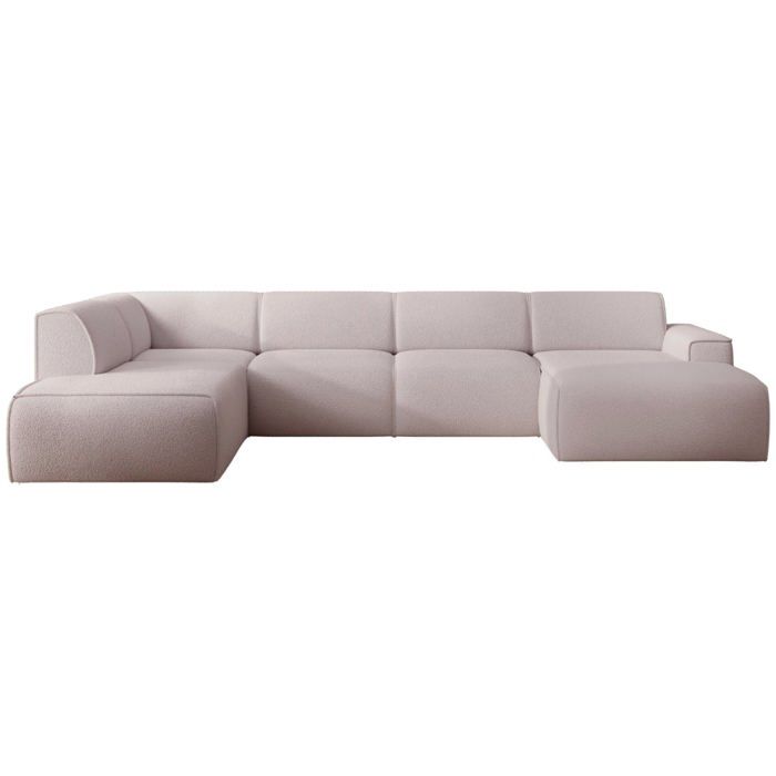 Bouvi - Canapé panoramique gauche 6 places tissu bouclette beige - Vue supplémentaire 1