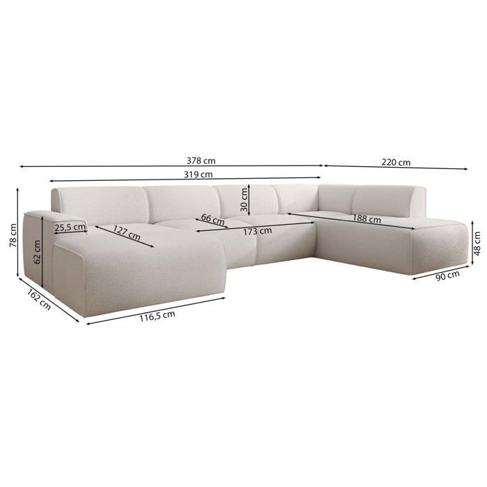 Bouvi - Canapé panoramique gauche 6 places tissu bouclette beige - Vue supplémentaire 3