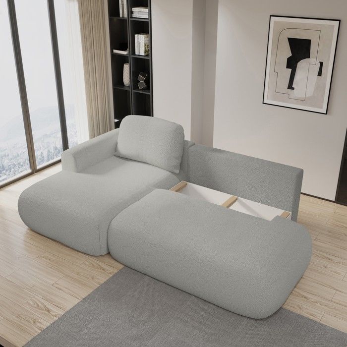 Nuvira - Canapé d'angle convertible gauche 4 places tissu bouclette gris - Vue supplémentaire 2