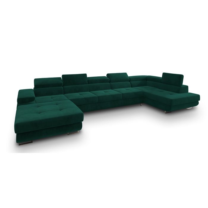 Toriva - Canapé panoramique convertible droit 6 places velours vert - Vue supplémentaire 1